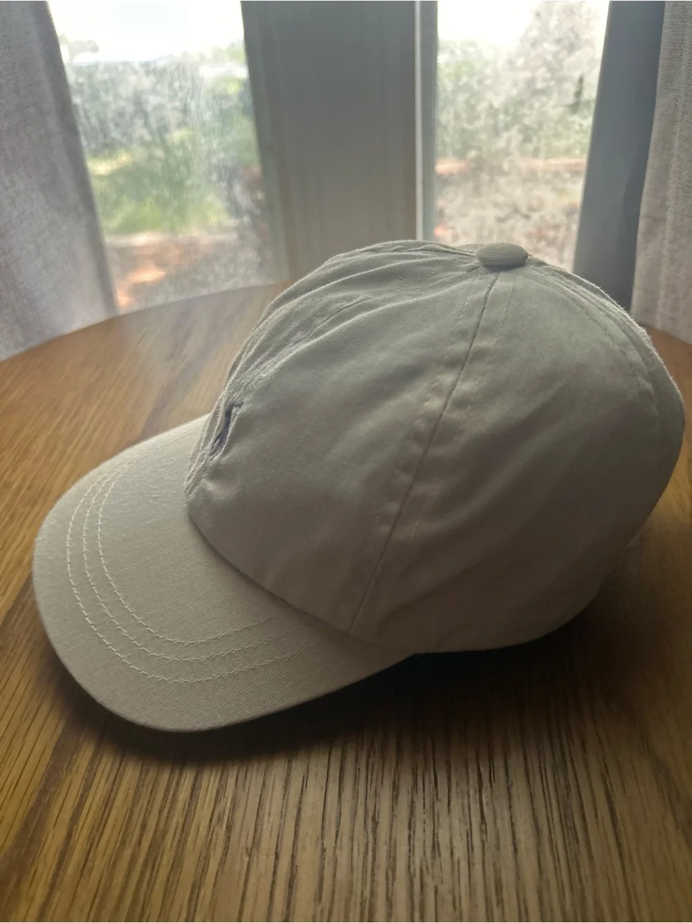 Vintage Polo Ralph Lauren Infant White Cream Hat Cap Navy Pony Elastic Strap